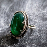 Artistic Green Ring, Emerald Ring, Created Emerald, Green Ring, Statement Ring, Solid Silver Ring, Artistic Design Ring, Created Emerald