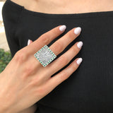 Large Square Ring, Emerald Statement Ring, Natural Emerald Ring, Vintage Square Ring, Solid Silver Ring, Antique Silver Ring, For Her