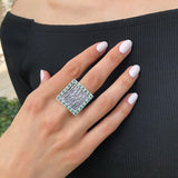 Large Square Ring, Emerald Statement Ring, Natural Emerald Ring, Vintage Square Ring, Solid Silver Ring, Antique Silver Ring, For Her