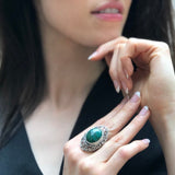 Green Vintage Ring, Natural Chrysocolla, Chrysocolla Ring, Vintage Ring, Statement Ring, Antique Ring, Massive Ring, Solid Silver Ring