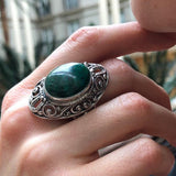 Green Vintage Ring, Natural Chrysocolla, Chrysocolla Ring, Vintage Ring, Statement Ring, Antique Ring, Massive Ring, Solid Silver Ring