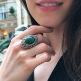 Green Vintage Ring, Natural Chrysocolla, Chrysocolla Ring, Vintage Ring, Statement Ring, Antique Ring, Massive Ring, Solid Silver Ring