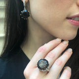 Smoky Topaz Ring, Natural Smoky Topaz, December Ring, Round Silver Ring, Topaz Ring, Brown Vintage Ring, Statement Ring, Solid Silver Ring