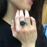 Smoky Topaz Ring, Natural Smoky Topaz, December Ring, Round Silver Ring, Topaz Ring, Brown Vintage Ring, Statement Ring, Solid Silver Ring