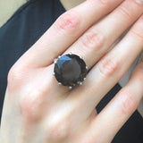 Smoky Topaz Ring, Natural Smoky Topaz, December Ring, Round Silver Ring, Topaz Ring, Brown Vintage Ring, Statement Ring, Solid Silver Ring