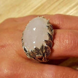 Statement Ring, Rose Quartz Ring, Natural Rose Quartz, Leaf Ring, January Birthstone, Vintage Rings, Pink Ring, Silver Ring, Rose Quartz