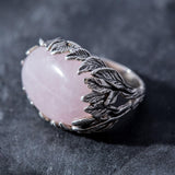 Statement Ring, Rose Quartz Ring, Natural Rose Quartz, Leaf Ring, January Birthstone, Vintage Rings, Pink Ring, Silver Ring, Rose Quartz