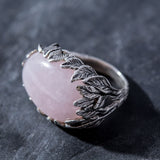 Statement Ring, Rose Quartz Ring, Natural Rose Quartz, Leaf Ring, January Birthstone, Vintage Rings, Pink Ring, Silver Ring, Rose Quartz