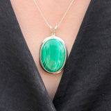 Malachite Pendant, Natural Malachite Necklace , Large Malachite Pendant, Green Malachite Pendant, Silver Oval Pendant, Rare by Adina