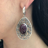 Ruby Earrings, Natural Ruby, Long Earrings, July Birthstone, Vintage Earrings, Teardrop Earrings, Statement Earrings, Solid Silver Earrings