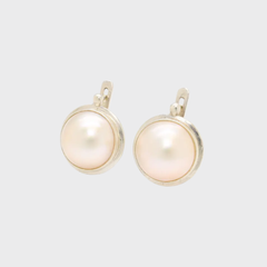 Mabe Pearl Earrings - Round White Studs - Vintage Pearl Earrings