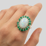 Silver Opal Ring - Victorian Ring, Statement Opal Ring, Natural Opal Ring