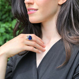Sapphire Ring, Created Sapphire, Statement Ring, Diamond Ring, Artistic Ring, Lab Diamond Ring, Blue Diamond Ring, Large Ring, Silver Ring