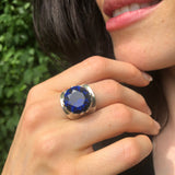 Sapphire Ring, Created Sapphire, Statement Ring, Diamond Ring, Artistic Ring, Lab Diamond Ring, Blue Diamond Ring, Large Ring, Silver Ring