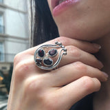Red Garnet Ring, Natural Garnet Ring, January Birthstone Ring, Silver Statement Ring, Red Vintage Ring, Multistone Ring, Rare by Adina