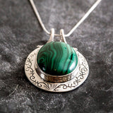 Malachite Necklace, Natural Malachite Pendant, Statement Pendant, Boho Necklace, Green Gemstone Pendant, Solid Silver Necklace, For Her