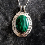 Malachite Necklace, Natural Malachite Pendant, Statement Pendant, Boho Necklace, Green Gemstone Pendant, Solid Silver Necklace, For Her