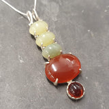Jade Pendant, Carnelian Pendant, Long Boho Pendant, Artistic Pendant, Statement Pendant, Green Jade Pendant, Long Pendant, Silver Pendant