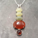 Jade Pendant, Carnelian Pendant, Long Boho Pendant, Artistic Pendant, Statement Pendant, Green Jade Pendant, Long Pendant, Silver Pendant