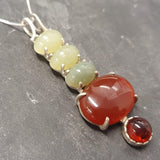 Jade Pendant, Carnelian Pendant, Long Boho Pendant, Artistic Pendant, Statement Pendant, Green Jade Pendant, Long Pendant, Silver Pendant