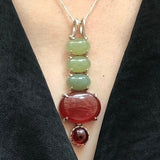 Jade Pendant, Carnelian Pendant, Long Boho Pendant, Artistic Pendant, Statement Pendant, Green Jade Pendant, Long Pendant, Silver Pendant