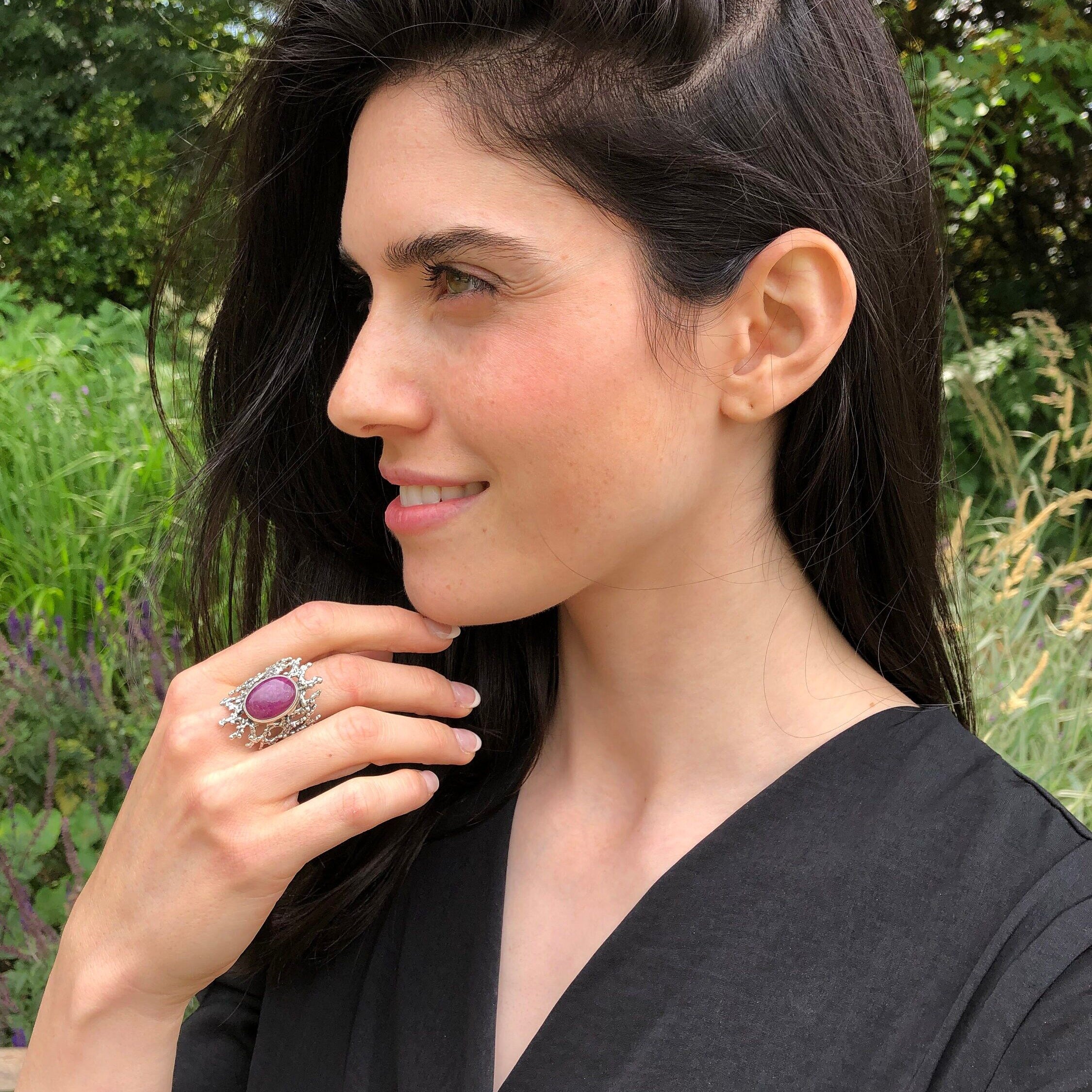 Elegant 925 Sterling Silver ring featuring a stunning oval natural red ruby, perfect for birthdays and special occasions.