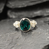 Emerald Bezel Ring, Natural Moonstone Ring, Created Emerald Ring, Vintage Ring, June Birthstone, Silver Emerald Ring, For Her, Rare By Adina