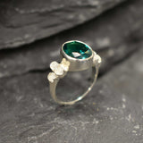 Emerald Bezel Ring, Natural Moonstone Ring, Created Emerald Ring, Vintage Ring, June Birthstone, Silver Emerald Ring, For Her, Rare By Adina