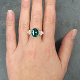 Emerald Bezel Ring, Natural Moonstone Ring, Created Emerald Ring, Vintage Ring, June Birthstone, Silver Emerald Ring, For Her, Rare By Adina