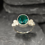 Emerald Bezel Ring, Natural Moonstone Ring, Created Emerald Ring, Vintage Ring, June Birthstone, Silver Emerald Ring, For Her, Rare By Adina