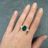 Emerald Bezel Ring, Natural Moonstone Ring, Created Emerald Ring, Vintage Ring, June Birthstone, Silver Emerald Ring, For Her, Rare By Adina