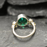 Emerald Bezel Ring, Natural Moonstone Ring, Created Emerald Ring, Vintage Ring, June Birthstone, Silver Emerald Ring, For Her, Rare By Adina