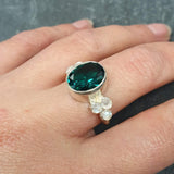 Emerald Bezel Ring, Natural Moonstone Ring, Created Emerald Ring, Vintage Ring, June Birthstone, Silver Emerald Ring, For Her, Rare By Adina