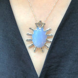 Chalcedony Pendant, Blue Chalcedony, Natural Chalcedony, Asymmetric Pendant, Vintage Silver Pendant, Silver Artisian Pendant, Unique Pendant