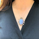 Chalcedony Pendant, Blue Chalcedony, Natural Chalcedony, Asymmetric Pendant, Vintage Silver Pendant, Silver Artisian Pendant, Unique Pendant