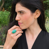 Large Malachite Ring, Natural Malachite, Artisan Ring, Vintage Ring, Green Antique Ring, Statement Ring, Large Oval Ring, Solid Silver Ring
