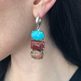 Bohemian Earrings, Multistone Earrings, Long Heavy Earrings, Statement Earrings, Boho Earrings, Silver Earrings, Jasper, Amazonite, Agate