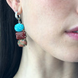 Bohemian Earrings, Multistone Earrings, Long Heavy Earrings, Statement Earrings, Boho Earrings, Silver Earrings, Jasper, Amazonite, Agate