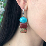 Bohemian Earrings, Multistone Earrings, Long Heavy Earrings, Statement Earrings, Boho Earrings, Silver Earrings, Jasper, Amazonite, Agate