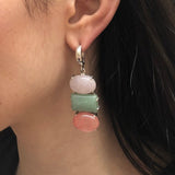 Rose Quartz Earrings, Natural Rose Quartz Earrings, Statement Dangling Earrings, Multistone Earrings, Pastel Earrings, Pink Gem Earrings
