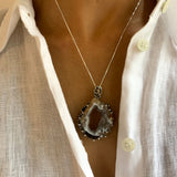 Raw Stone Necklace, Natural Agate, Heavy Pendant, Crystal Necklace, Raw Agate Stone, Unique Pendant, Rough Necklace, Solid Silver Pendant
