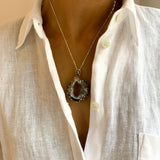 Raw Stone Necklace, Natural Agate, Heavy Pendant, Crystal Necklace, Raw Agate Stone, Unique Pendant, Rough Necklace, Solid Silver Pendant