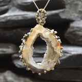 Raw Stone Necklace, Natural Agate, Heavy Pendant, Crystal Necklace, Raw Agate Stone, Unique Pendant, Rough Necklace, Solid Silver Pendant