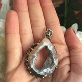 Raw Stone Necklace, Natural Agate, Heavy Pendant, Crystal Necklace, Raw Agate Stone, Unique Pendant, Rough Necklace, Solid Silver Pendant