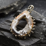 Raw Stone Necklace, Natural Agate, Heavy Pendant, Crystal Necklace, Raw Agate Stone, Unique Pendant, Rough Necklace, Solid Silver Pendant