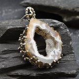 Raw Stone Necklace, Natural Agate, Heavy Pendant, Crystal Necklace, Raw Agate Stone, Unique Pendant, Rough Necklace, Solid Silver Pendant