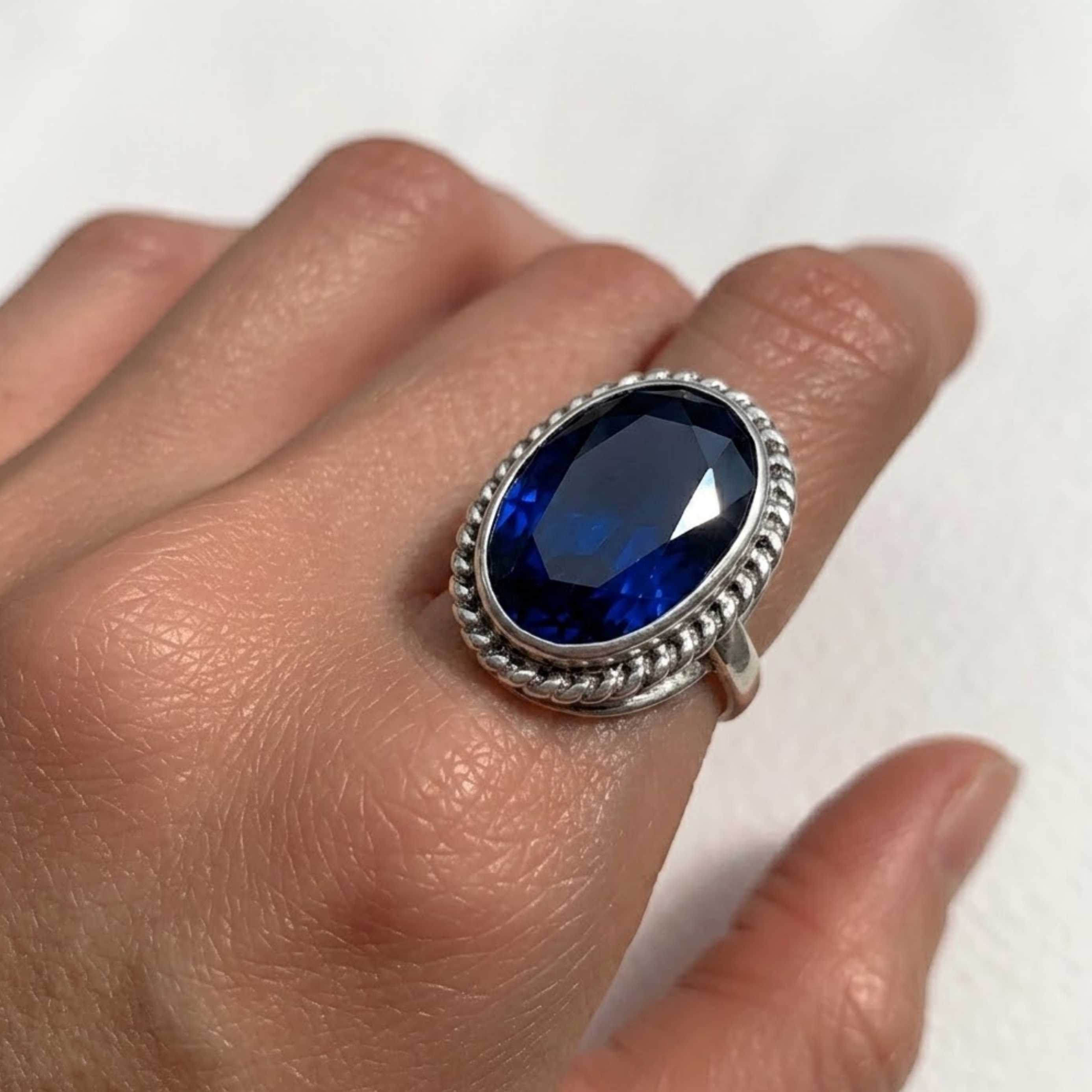 Created Sapphire Ring in 925 Sterling Silver with Oval Blue Sapphire, perfect for gifts or everyday elegance. September birthstone.