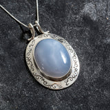 Chalcedony Pendant, Natural Chalcedony Necklace, Blue Chalcedony Pendant, Silver Statement Pendant, Vintage Silver Pendant, Rare by Adina