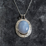 Chalcedony Pendant, Natural Chalcedony Necklace, Blue Chalcedony Pendant, Silver Statement Pendant, Vintage Silver Pendant, Rare by Adina