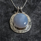 Chalcedony Pendant, Natural Chalcedony Necklace, Blue Chalcedony Pendant, Silver Statement Pendant, Vintage Silver Pendant, Rare by Adina